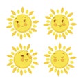 Set of four cute suns with faces.